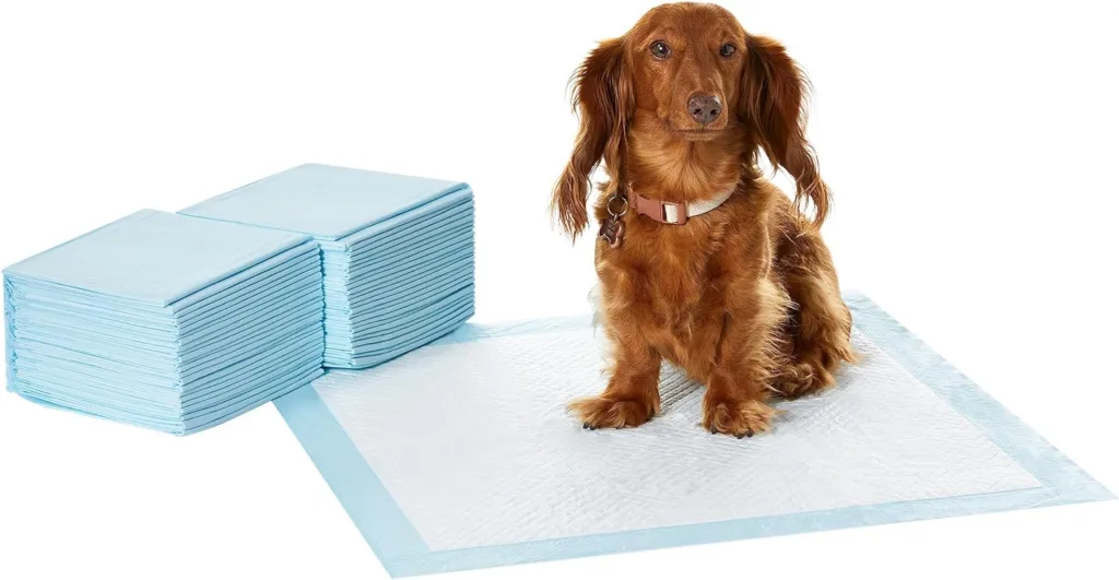 Amazon Basics Dog and Puppy Training Pads, Leakproof, 5-Layer Design with Quick-Dry Surface, Regular, Pack of 50, Blue