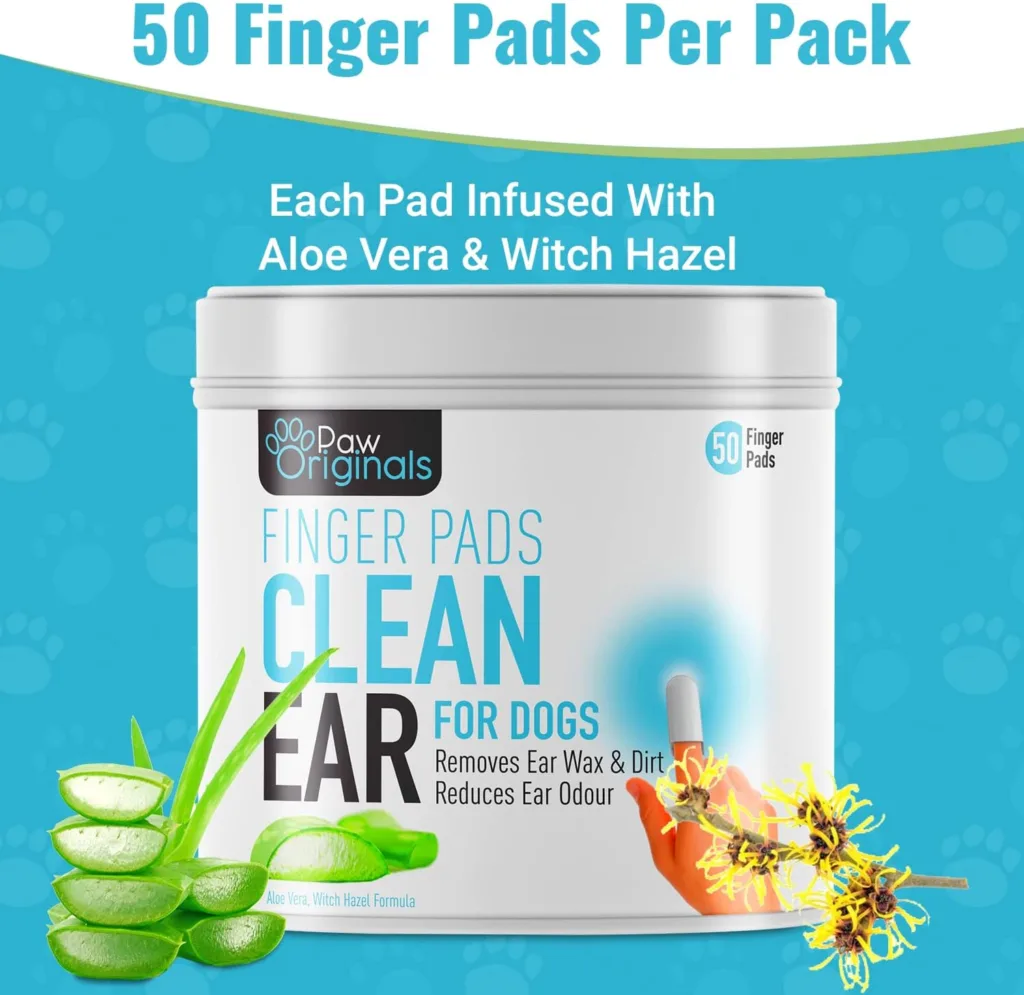 Dog Ear Wipes - Finger Pads | Stop Itching - Remove Dirt, Wax  Clean Dirty Ears Easily | Aloe Vera  Witch Hazel Infused | 50 Dog Ear Cleaning Finger Wipes For Easy Cleaning Of Dogs Ears | UK BRAND