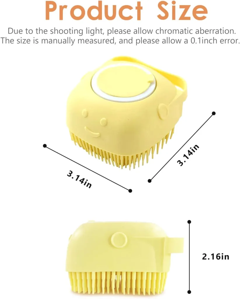 FuninCrea Cat Dog Bath Brush Silicone Dog Bath Massage Brush with Shampoo Dispenser Soft Silicone Pet Grooming Soothe Massage Brush for Dogs, Cats, Small Animals Shower (Yellow)