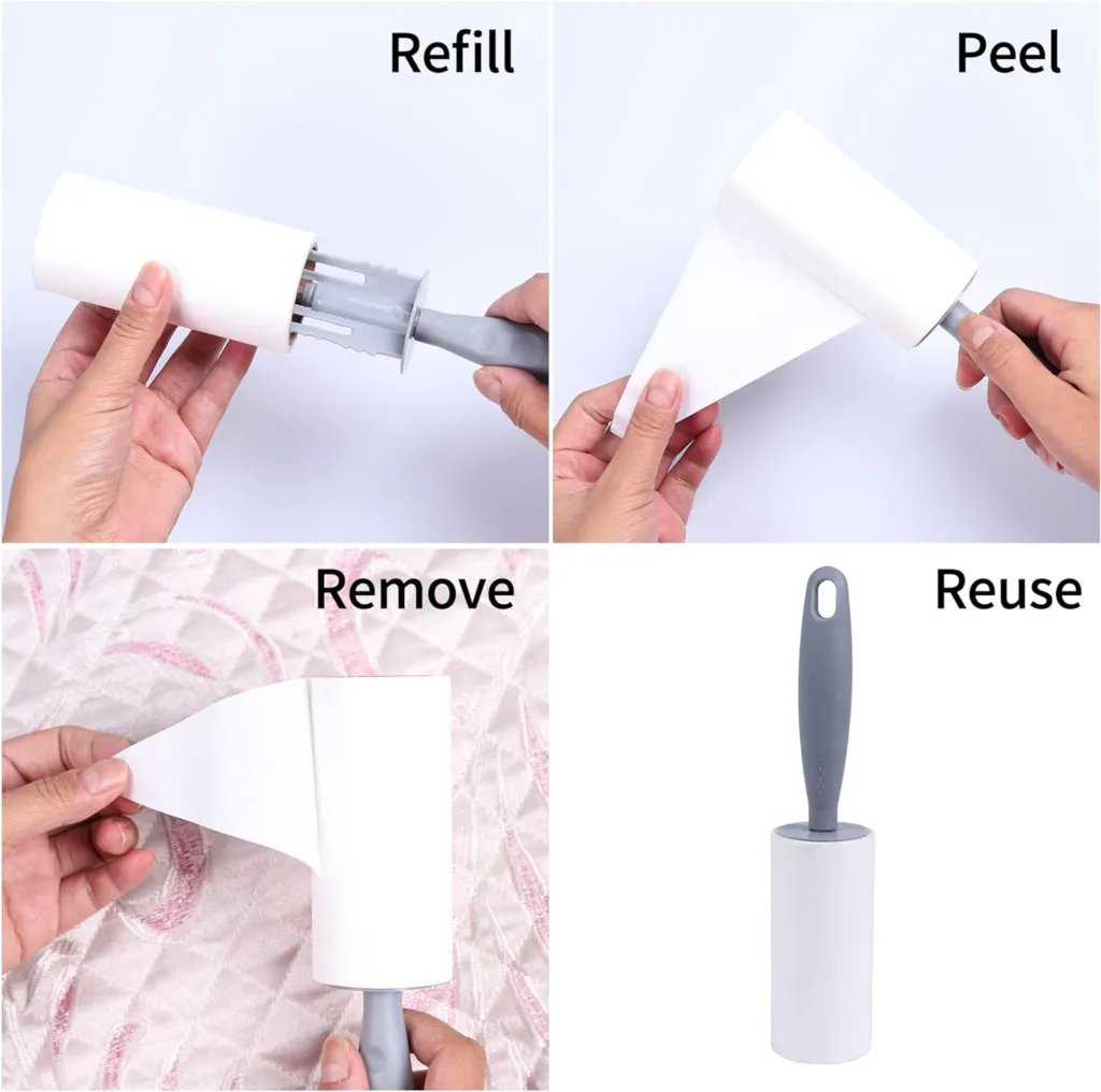 Lint Rollers,5 Refills with 1 Handle,HCSSZ 300 Sheets Pet Hair Remover for Cat Dog Fur Dust Dandruff from Clothes Car Furniture Bed Carpet Sofa