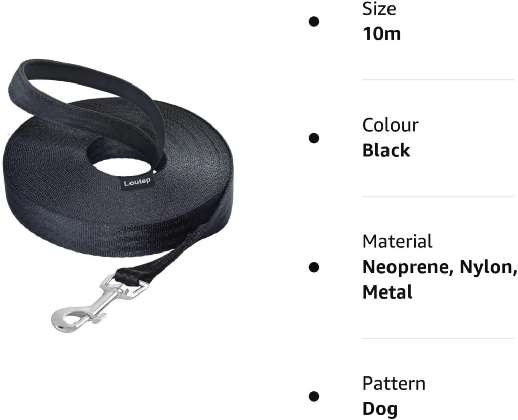 Loutep Training Lead for Dogs 3m 5m 10m 15m 20m 25m 30m Strong Nylon Rope Extra Long Line Dog Lead Leash with Padded Handle for Large Medium Small Puppy Recall Pet Walking Obedience Outdoor Play