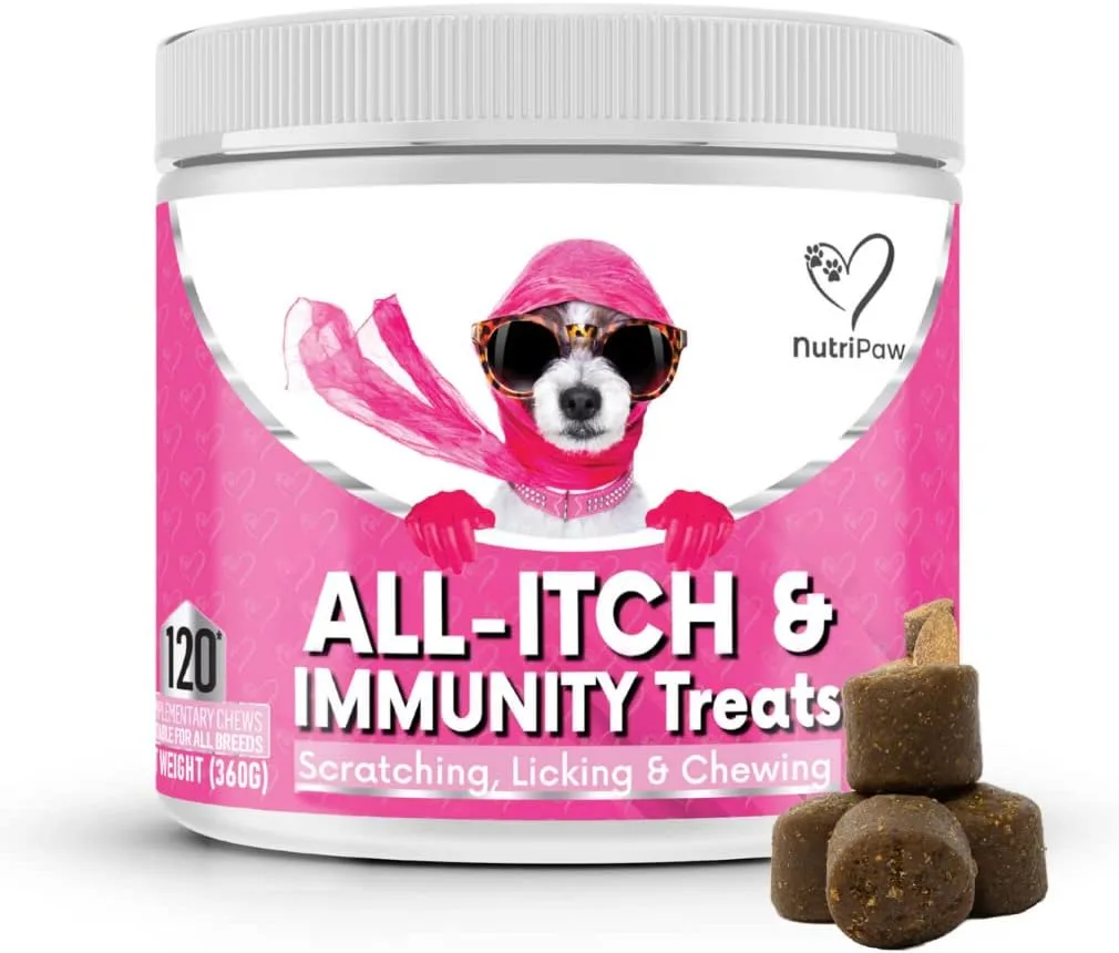 NutriPaw All-Itch Immunity Treats For Dogs - Soothe Itchy Paws, Eyes, Ears, Skin - Stop Itching, Licking, Scratching - Perfect for Small, Medium  Large Dogs - Supports Seasonal Itching