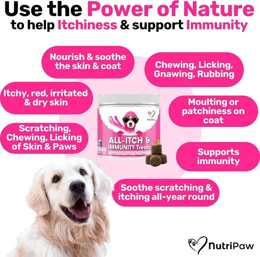 NutriPaw All-Itch Immunity Treats For Dogs - Soothe Itchy Paws, Eyes, Ears, Skin - Stop Itching, Licking, Scratching - Perfect for Small, Medium  Large Dogs - Supports Seasonal Itching