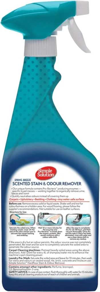 Simple Solution Pet Stain and Odour Remover | Enzymatic Cleaner with Pro-Bacteria Cleaning Power |Spring Breeze 750ml