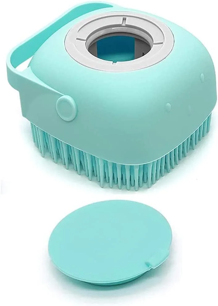 Theamers Silicone Pet Bathing Brush, Pets Bath Brush, Multi-functional Bath/Massage Brush, Pet massage tool and shampoo dispenser for Dogs and Cats, Pets Shower and Grooming tool (blue)