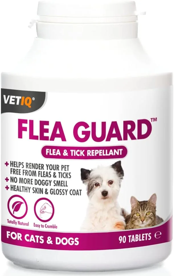 VetIQ Flea Guard, Flea Treatment for Dogs  Cats Keeps Fleas,Ticks  Mosquitoes Away,Natural Flea Treatment With B Vitamins  Garlic,Dog  Cat Flea Treatment For Healthy Skin, 90 count (Pack of 1)